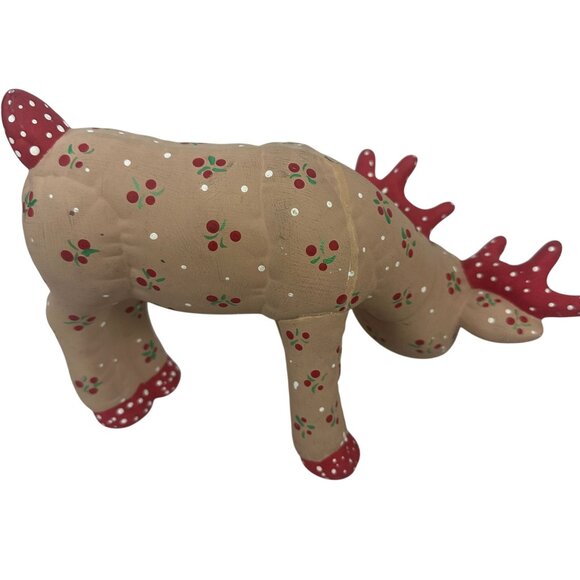 Set Of 6 Handcrafted Ceramic Reindeer Figurines Red Antlers & Floral Vintage - Picture 14 of 16